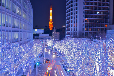 Winter Illumination in Tokyo by LED Lighting for a White Christmas