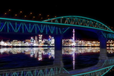 Auckland Harbour Bridge Light Show with Solar-Powered LED Lights