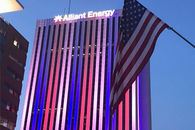Alliant Tower Turned Patriotic Red, White & Blue With LEDs for the Fourth of July