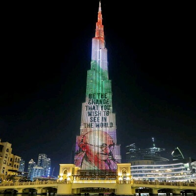 World’s Tallest Building Lit Up with LEDs to Mark Bapu’s 150th Jayanti