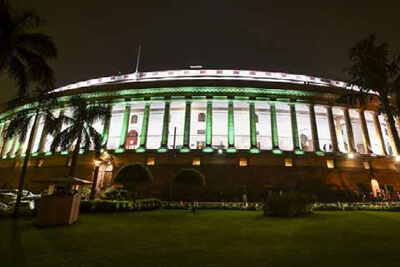 Parliament Lit Up In Multiple Colours To Mark Article 370 Revocation