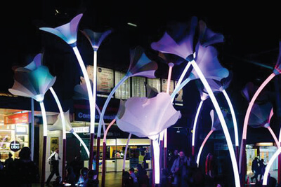 Illuminated Giant ‘Trumpet Flowers’ In Hastings CBD